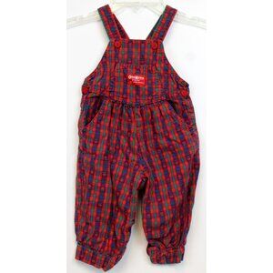 Vtg 1980s OshKosh B'Gosh Overalls Woven Plaid Red Apples Girls sz 18 Months Fall